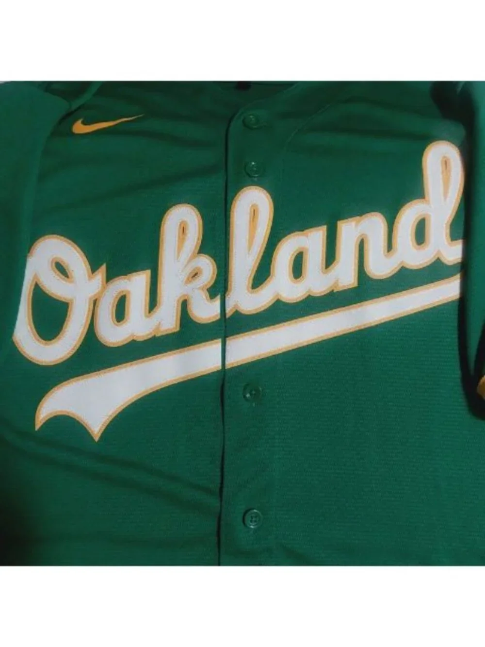 Nike Oakland Athletics Mens Medium Full Button Alternate Jersey Green Blank MLB